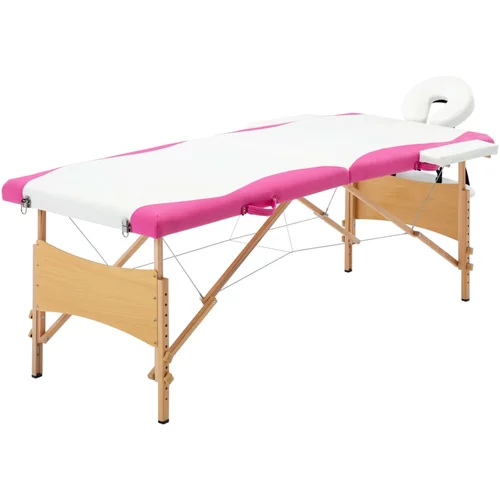 Sklopivi stol za masažu s 2 zone drveni bijelo-ružičasti