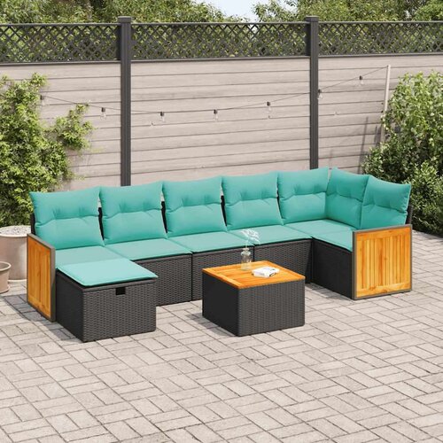  Vrtna garnitura - 8-dijelni set vrtnih sofa od poliratana s jastucima crni - Crna sa spremi&scaron;tem 8 Cijene