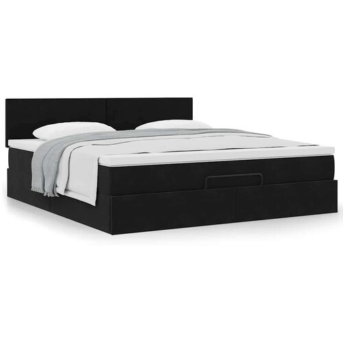 VidaXL Otomanski krevet s madracem crni 180x200 cm bar&amp;scaron;unasti Slike
