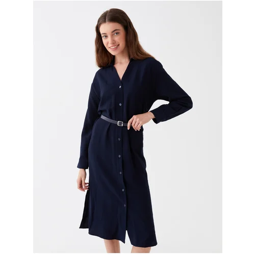 LC Waikiki Women's Shirt Collar Straight Long Sleeve Poplin Dress