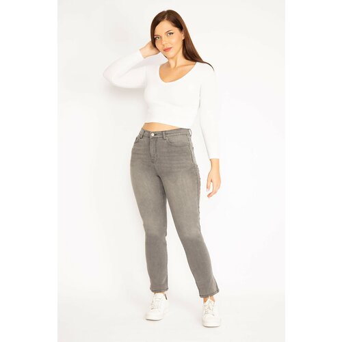 Şans Women's Plus Size Gray 5 Pockets Denim Skinny Trousers Slike