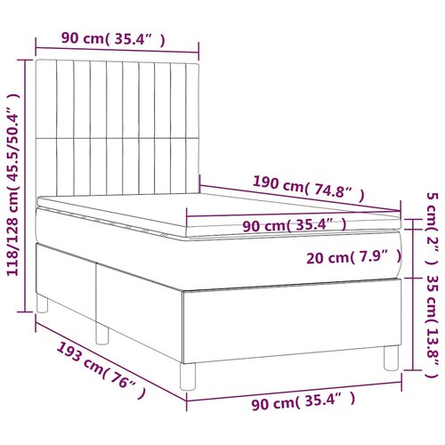  Krevet box spring s madracem LED svjetlosivi 90x190 cm tkanina Slike