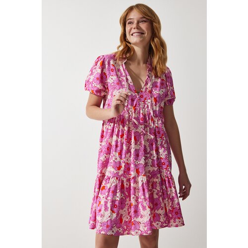  Women&amp;#039;s Pink Floral Summer Viscose Flared Dress Slike