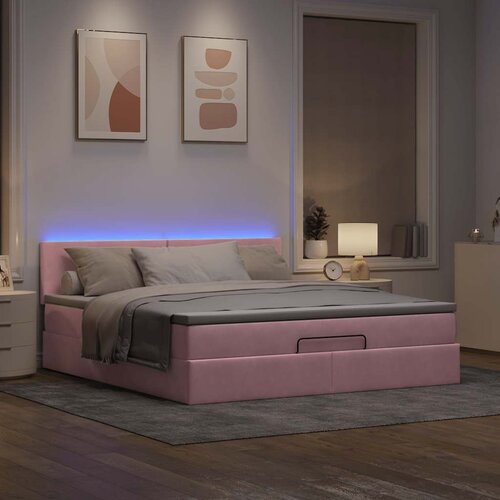 VidaXL Otomanski krevet s madracem&amp;amp;LED ružičasti 180x200 cm bar&amp;scaron;unasti Slike