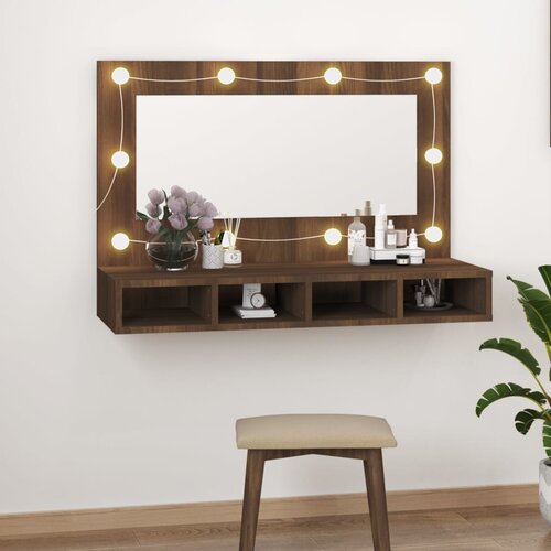 vidaXL Omarica z ogledalom in LED lučkami rjav hrast 90x31,5x62 cm Cene