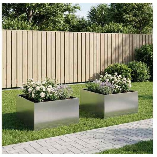 vidaXL Vrtna saksija 2 kom. Srebrna 60 x 60 x 40 cm Pocinčani čelik - Pocinčani čelik 60 x 60 x 40 cm 2 Cene