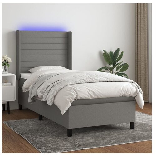  Box spring postelja z vzmetnico LED temno siva 100x200 cm blago Cene