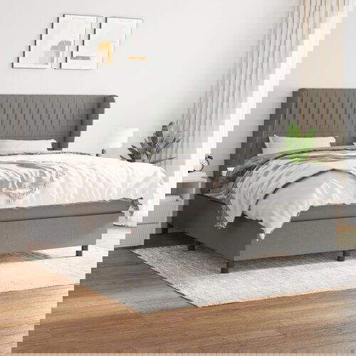 VidaXL Okvir kreveta s oprugama i madrac svjetlosivi 180x200cm tkanina Slike