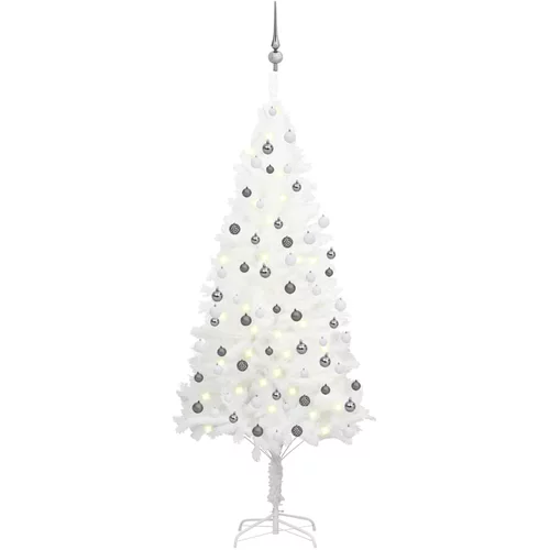 vidaXL umjetno božićno drvce s LED svjetlima i kuglicama bijelo 180 cm