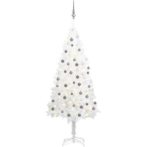 VidaXL umjetno božićno drvce s LED svjetlima i kuglicama bijelo 180 cm Slike