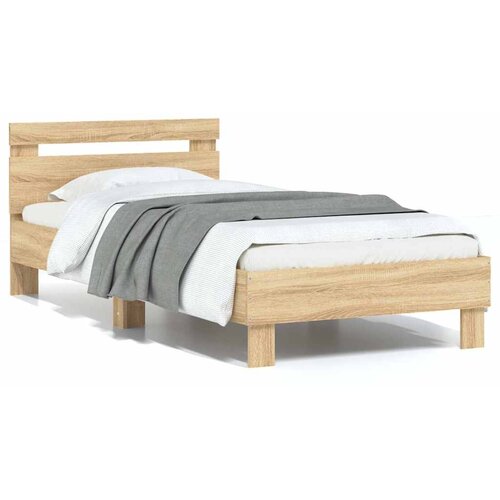 Maison Chic Posteljni okvir - Enojna postelja - Postelja za odrasle z vzglavjem sonoma hrast 75x190 cm inž. les-J16409, (21764823) Slike
