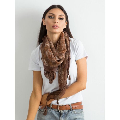 Fashion Hunters Brown scarf with fringes and a print Slike