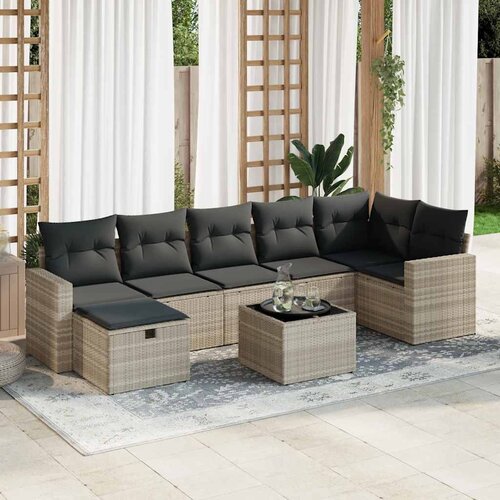 vidaXL 8-dijelni set vrtnih sofa od poliratana s jastucima svjetlosivi Cijene