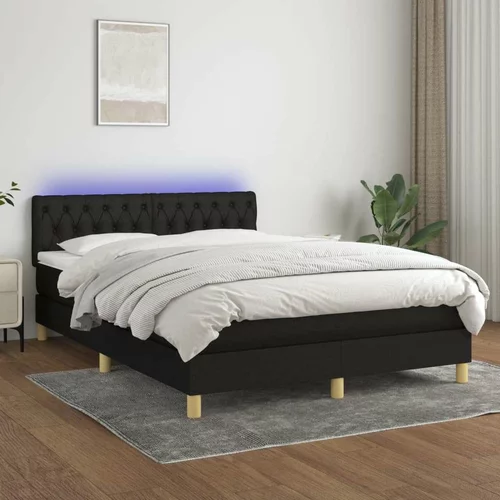  Box spring postelja z vzmetnico LED črna 140x200 cm blago, (20899992)