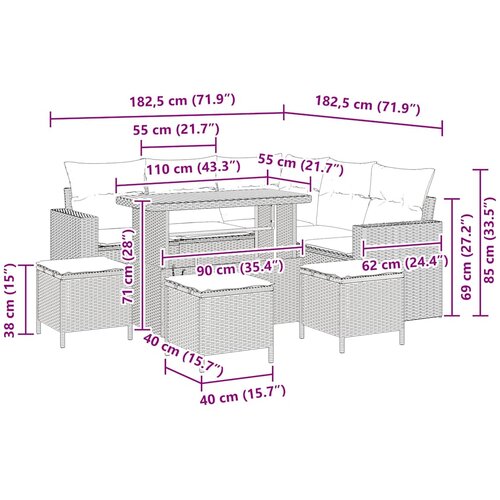  Sjedeća garnitura za vrt 9 kom. Bež poliratan 110 x 55 x 71 cm Slike