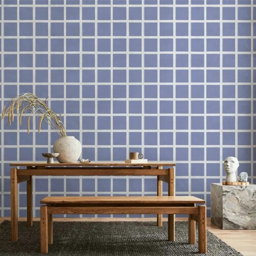  Tapeta - Lines and Symmetry - Expressive White Grid on a Blue Background 50x1000 Vodootporna Cene