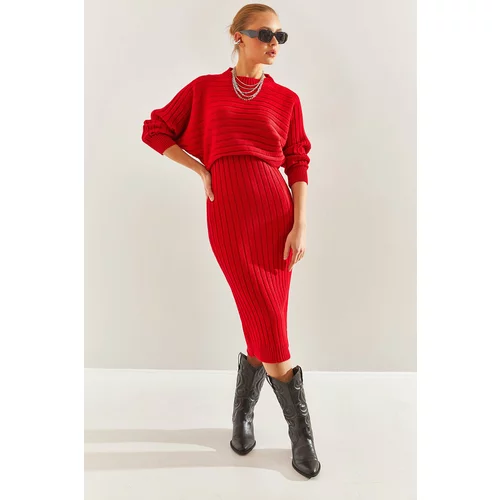 Bianco Lucci Women's Knitwear Strap Dress Sweater Double Set