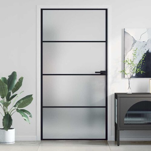 Sobna vrata tanka crna 102,5x201,5 cm kaljeno staklo i aluminij Cene