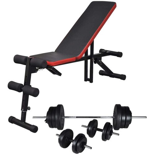 vidaXL Prilagodljiva vadbena klop s kompletom uteži in palic 60,5 kg Cene