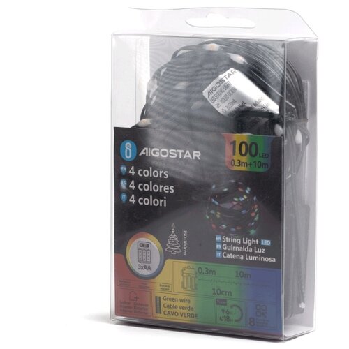 Aigostar led spoljna božićna led girlanda 100xLED/8 funkcija 3xAA 10,3m IP44 vi&amp;scaron;ebojna Slike