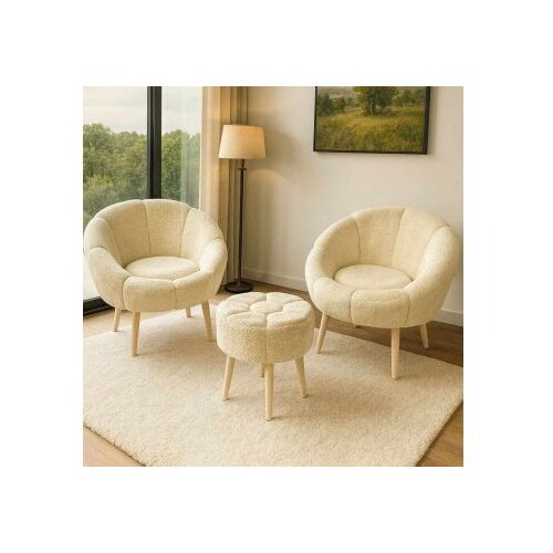 Atelier Del Sofa Set stolica i taburea, 3 dijela, krem Cijene