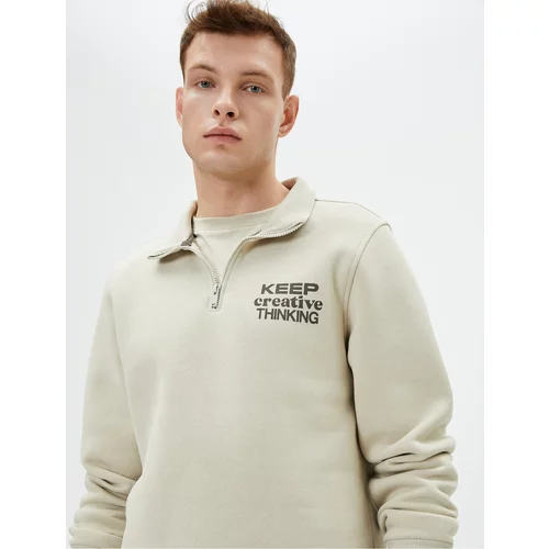 Koton Half Zipper Sweatshirt Stand Collar Slogan Printed