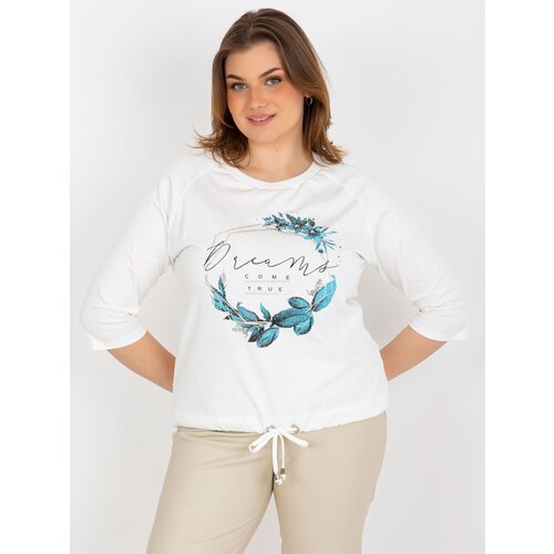 Fashion Hunters Women&amp;#039;s T-shirt plus size with 3/4 raglan sleeves - ecru Slike