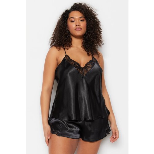 Trendyol Curve Plus Size Pajama Set - Black - Plain Slike