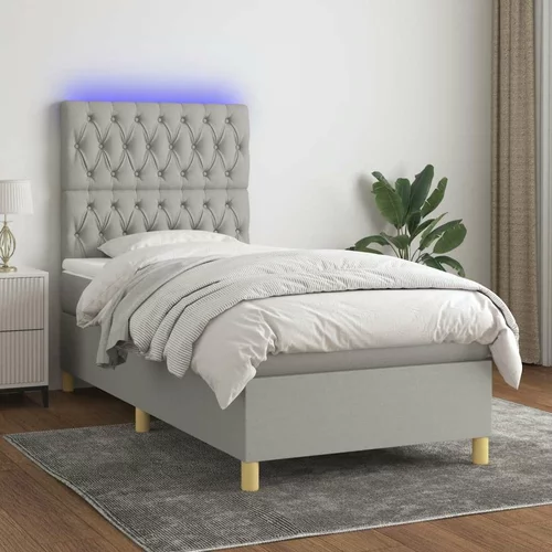  Box spring postelja z vzmetnico LED svetlo siva 90x200 cm blago, (20789331)