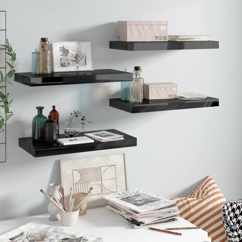 VidaXL Stenske police 4 kosi visok sijaj črne 50x23x3,8 cm MDF Slike