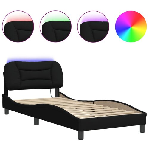 VidaXL Posteljni okvir z LED lučkami črn 90x200 cm tkanina, (21095074) Slike