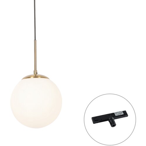 QAZQA Art Deco hanglamp goud met opaal glas incl. rail adapter zwart 1-fase - Slimline Flore Slike