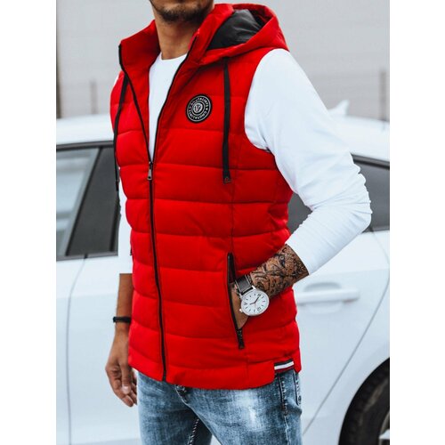 DStreet Men's Red Quilted Vest with Hood Slike