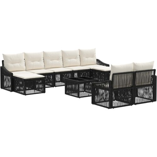 vidaXL Vrtna sedežna garnitura 10 pcs Črna poli ratan, (5000269447) Cene
