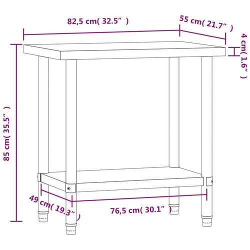 vidaXL Kuhinjski radni stol 82 5 x 55 x 85 cm od nehrđajućeg čelika Cene