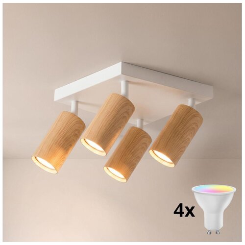 Brilagi LED RGBW prigu&amp;scaron;iva spot svetlo SELE SQUARE 4xGU10/6,5W/230V bela/hrast Slike