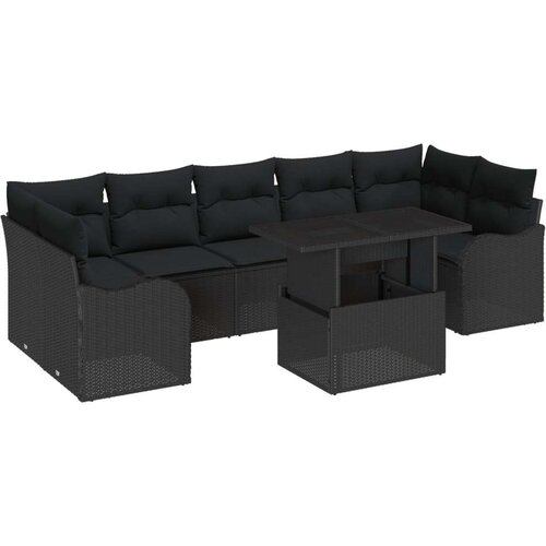  Set vrtnog namještaja od 8 komada s jastučićima crni poli ratan  dvostruka vrtna sofa s jastučićima crni poli ratan Cijene