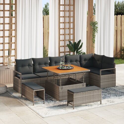 vidaXL 9-delni vrtni sofa set z blazinami siva poli ratan akacija Cene