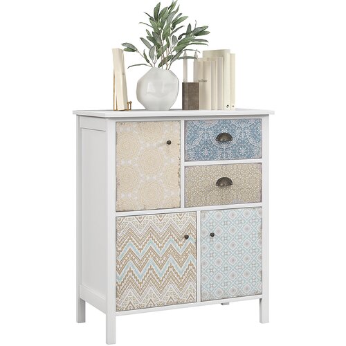 HOMCOM Komoda MDF, borov les 34T x 68&Scaron; x 80V cm Bela, (5000242533) Cene