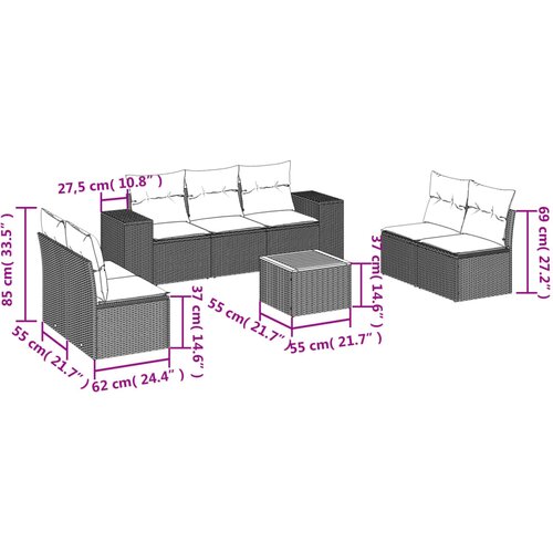  8-dijelni set vrtnih sofa od poliratana s jastucima crni Slike