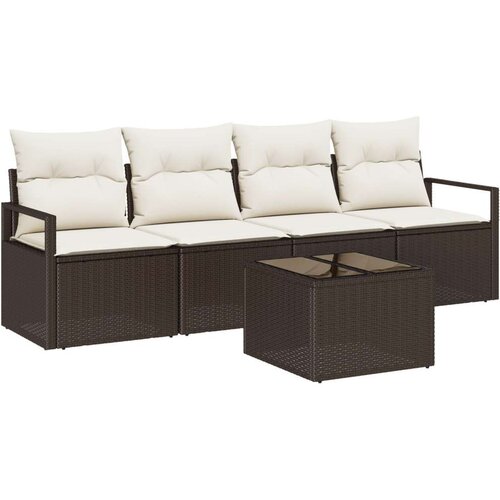  5-delni vrtni sofa set z blazinami Rjava Poli Ratan Cene