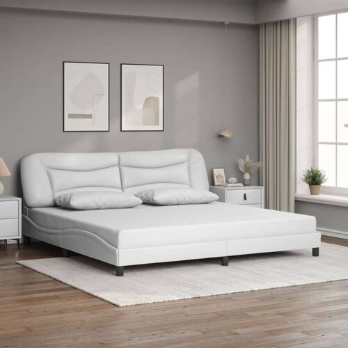  Okvir kreveta s LED svjetlima bijeli 200 x 200 cm umjetna koža Slike