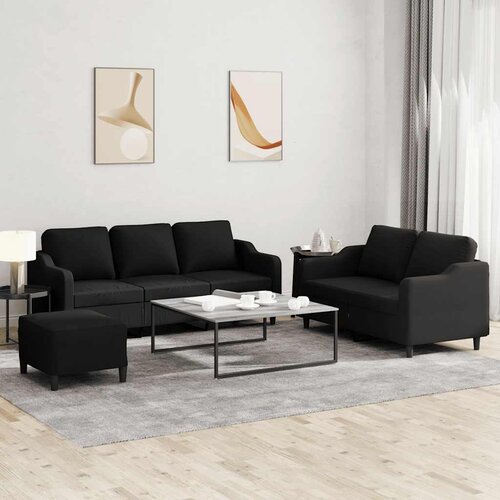  3-dijelni set sofa s jastucima crni od tkanine Cijene