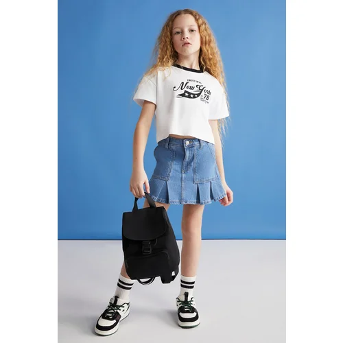 Grimelange BITTEN-GRM24024 Girls Black T-Shirt with 100% cotton printed and contrast color collar short sleev