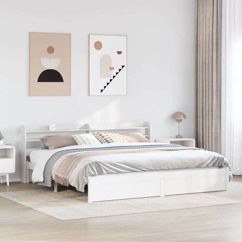 VidaXL Posteljni okvir z vzglavjem brez vzmetnice bel 200x200 cm Slike