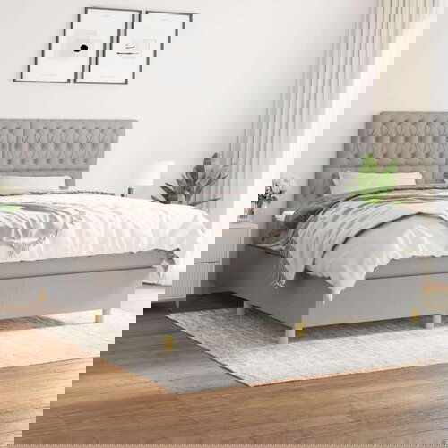  Box spring postelja z vzmetnico svetlo siva 180x200 cm blago, (20846614) Slike