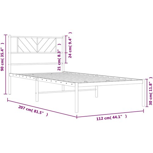  Metalni okvir za krevet s uzglavljem crni 107x203 cm Slike