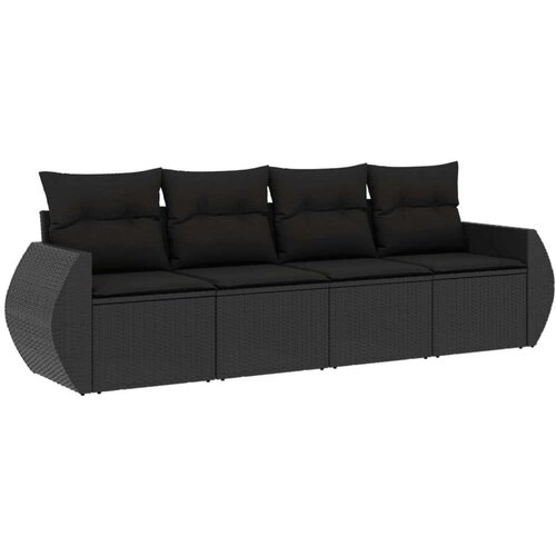 vidaXL Vrtna sedežna garnitura 4-delna z blazinami črna poli ratan Cene