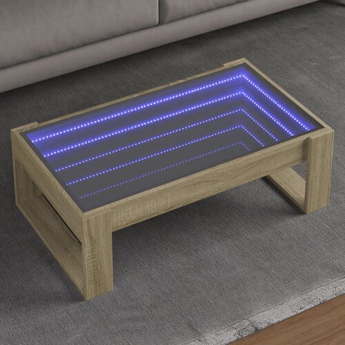 vidaXL Stolić s beskonačnim LED svjetlima boja hrasta 90x53x30 cm Cijene