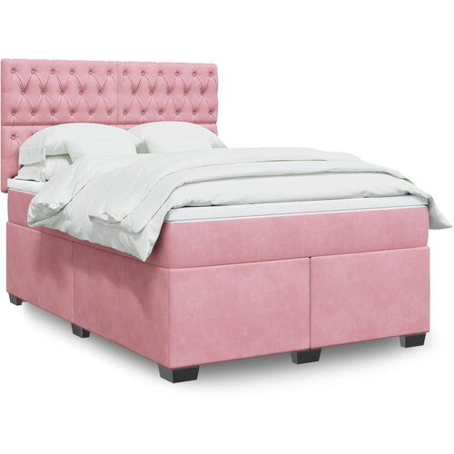 VidaXL Box spring postelja z vzmetnico roza 140x200 cm žamet Slike